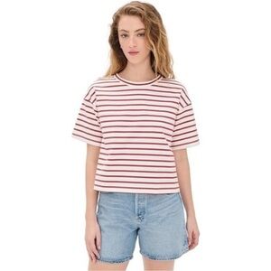 NWT Madewell Everyday Boxy Crop Tee in Stripe Sz XS Box Cutter Slice sew / patch
